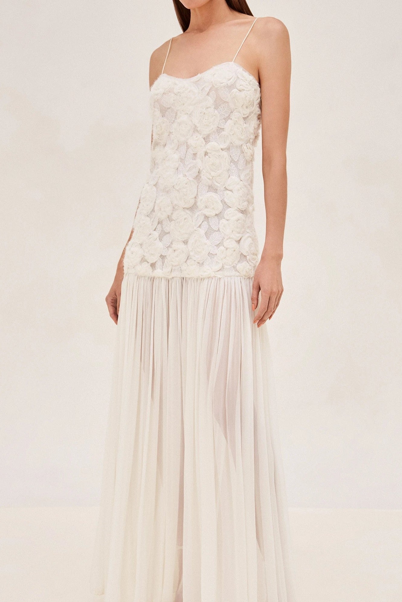 Flowering Girl Women Lillie Spaghetti Floral Ruffle Maxi Dress - White