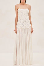 Flowering Girl Women Lillie Spaghetti Floral Ruffle Maxi Dress - White