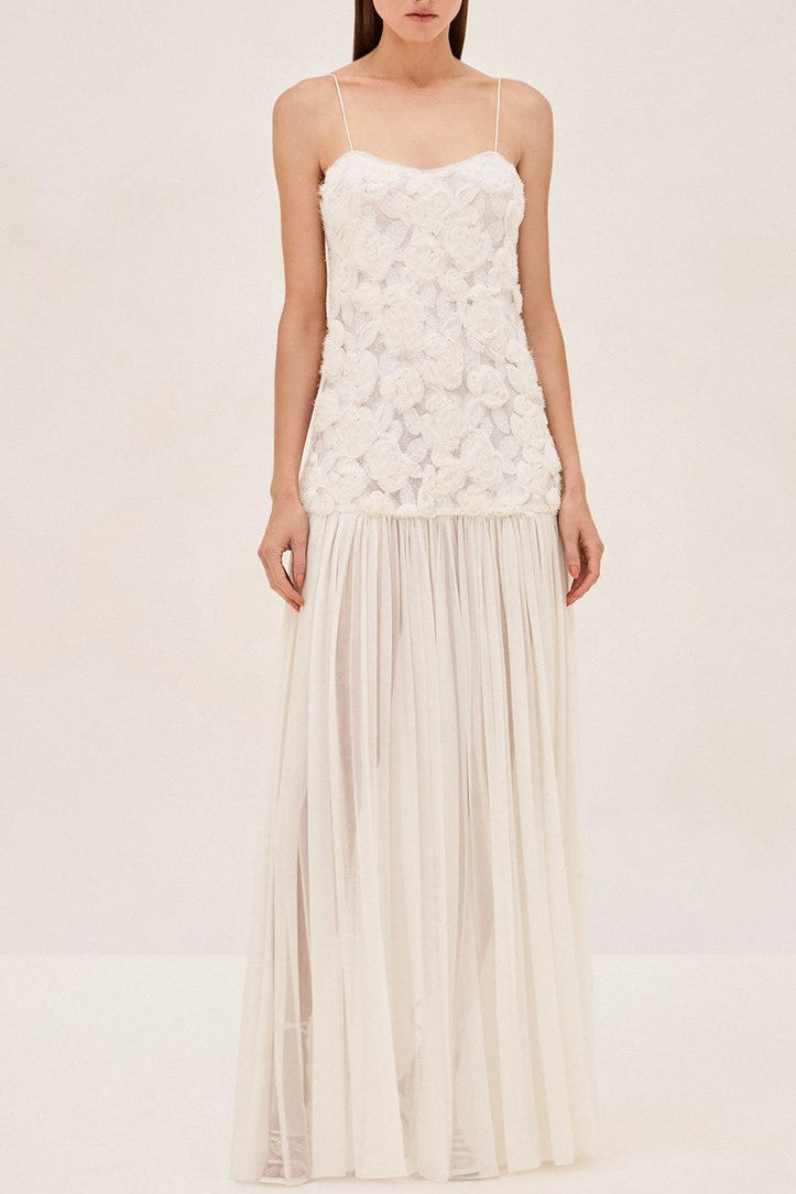 Flowering Girl Women Lillie Spaghetti Floral Ruffle Maxi Dress - White