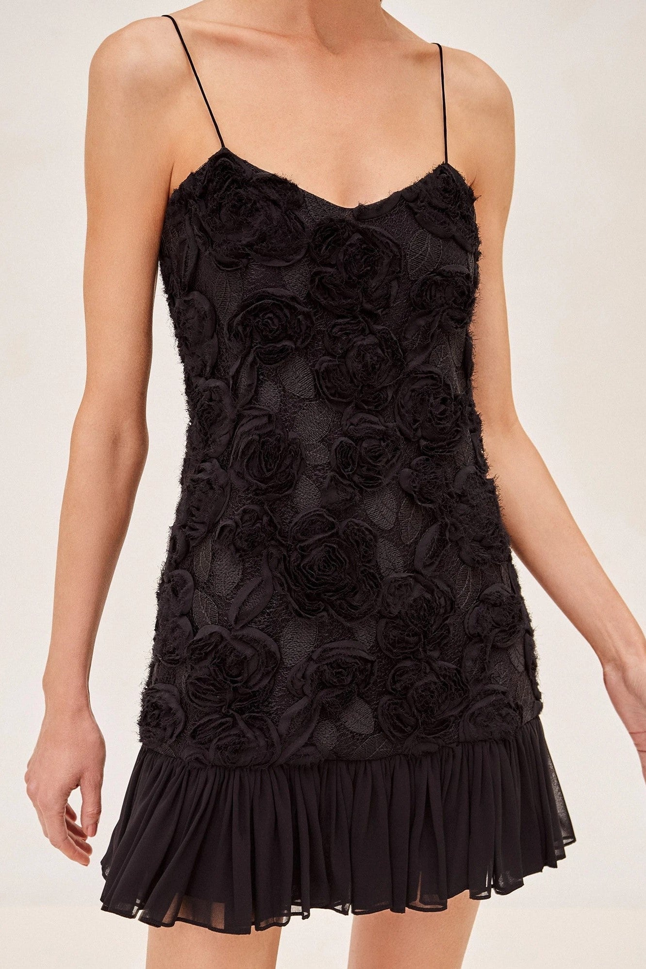 Flowering Girl Women Lillie Spaghetti Floral Ruffle Mini Dress - Black