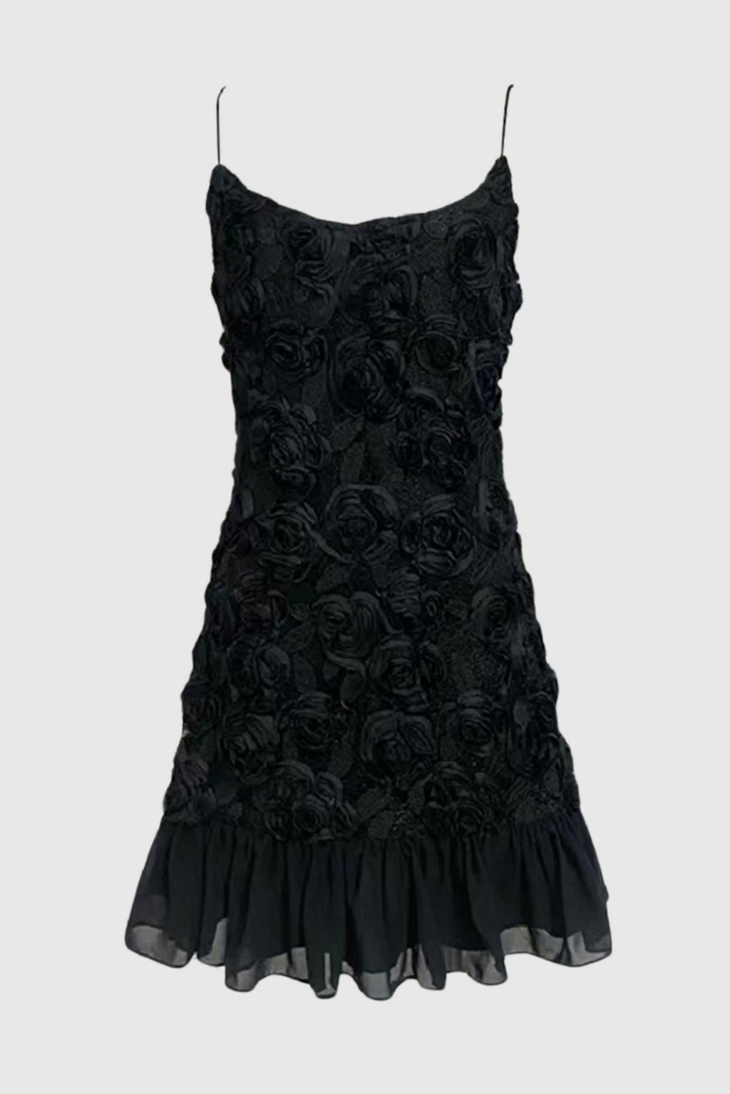 Flowering Girl Women Lillie Spaghetti Floral Ruffle Mini Dress - Black