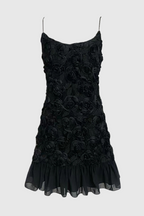 Flowering Girl Women Lillie Spaghetti Floral Ruffle Mini Dress - Black