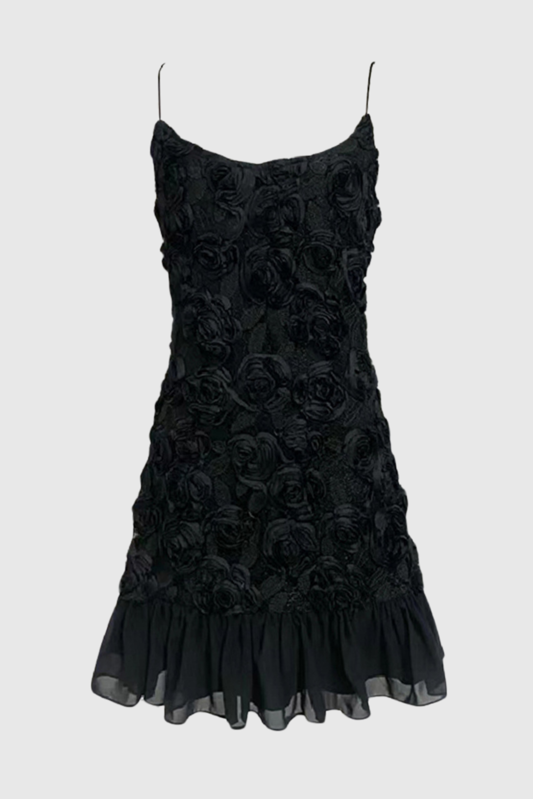 Flowering Girl Women Lillie Spaghetti Floral Ruffle Mini Dress - Black