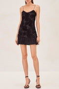Flowering Girl Women Lillie Spaghetti Floral Ruffle Mini Dress - Black