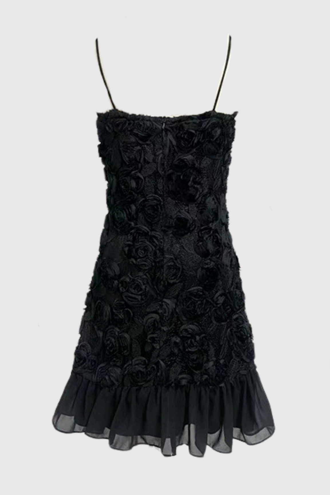 Flowering Girl Women Lillie Spaghetti Floral Ruffle Mini Dress - Black