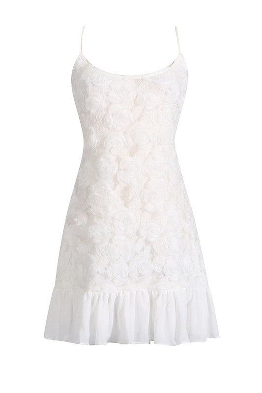 Flowering Girl Women Lillie Spaghetti Floral Ruffle Mini Dress - White