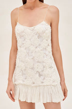 Flowering Girl Women Lillie Spaghetti Floral Ruffle Mini Dress - White