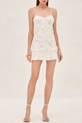Flowering Girl Women Lillie Spaghetti Floral Ruffle Mini Dress - White