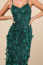 Emerald 3D Floral Embroidered Midi Dress