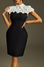 alma Collar Flower Mini Dress In Black