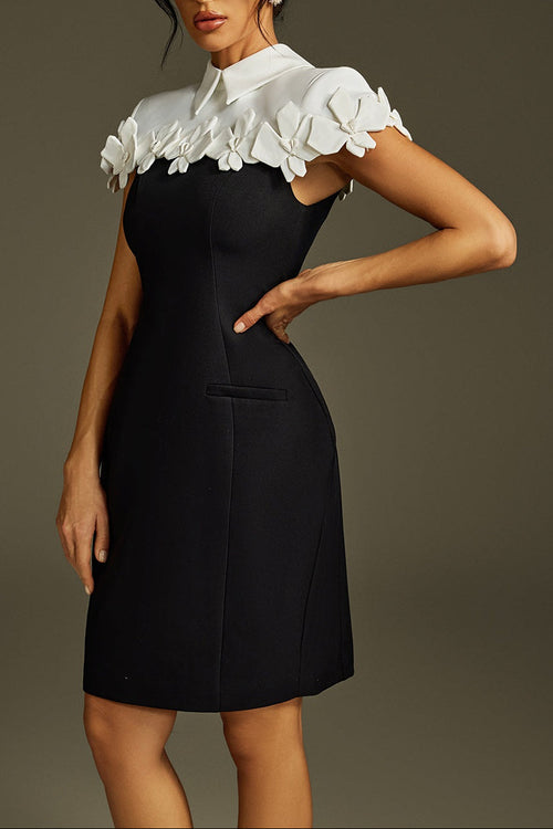 Alma Collar Flower Mini Dress In Black