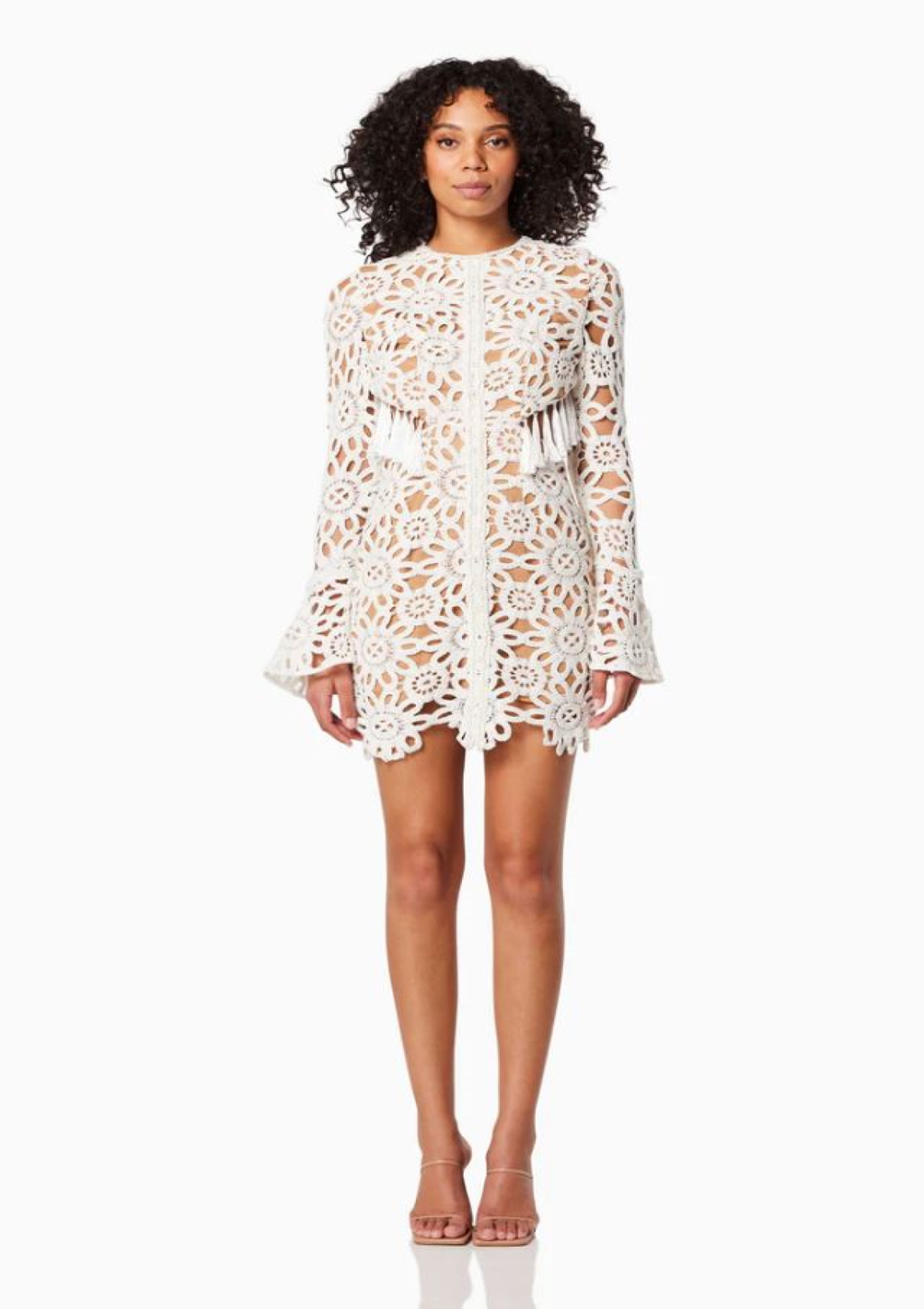 Flowering Girl Women Embroidered hollow mini dress in white