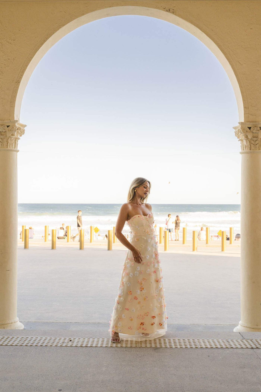 Flowering Girl Women Off-Shoulder Embroidered Maxi Dress In Apricot