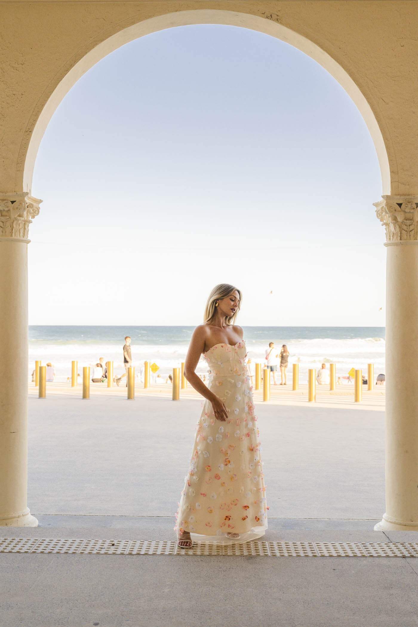 Flowering Girl Women Off-Shoulder Embroidered Maxi Dress In Apricot