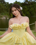 ruffle corset puffy maxi dress in yellow
