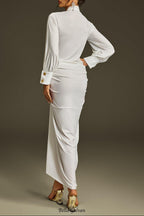 leona Long Sleeve Ruched Midi Dress in white