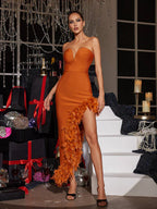 Flowering Girl Women Liwy Strapless Feather Spilt Bandage Dress