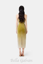 Flowering Girl Women ruched velvet strapless midi dress in green gradient