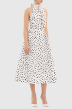 Flowering Girl Women Londa Halter Polka Dot Bow Cutout Midi Dress