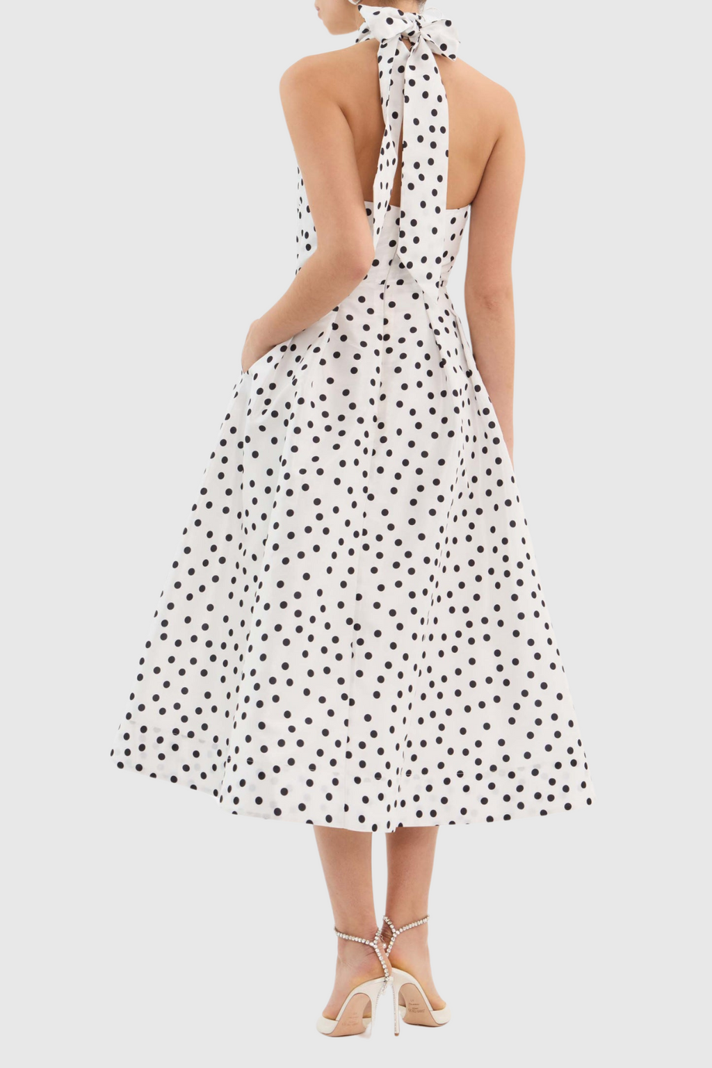 Flowering Girl Women Londa Halter Polka Dot Bow Cutout Midi Dress
