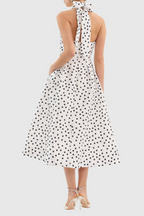 Flowering Girl Women Londa Halter Polka Dot Bow Cutout Midi Dress