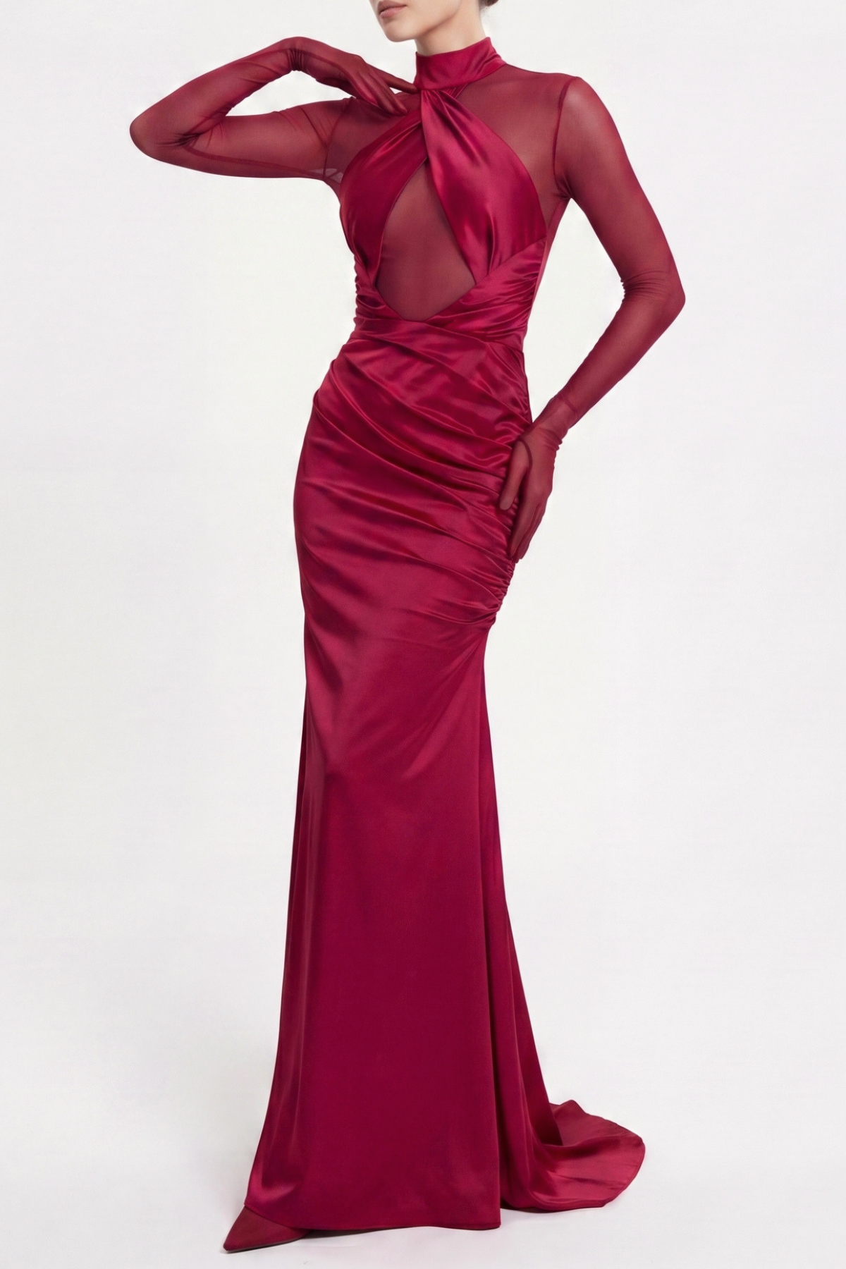 Flowering Girl Women Lorere Mesh Satin Long Sleeve Maxi Dress
