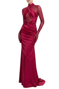 Flowering Girl Women Lorere Mesh Satin Long Sleeve Maxi Dress
