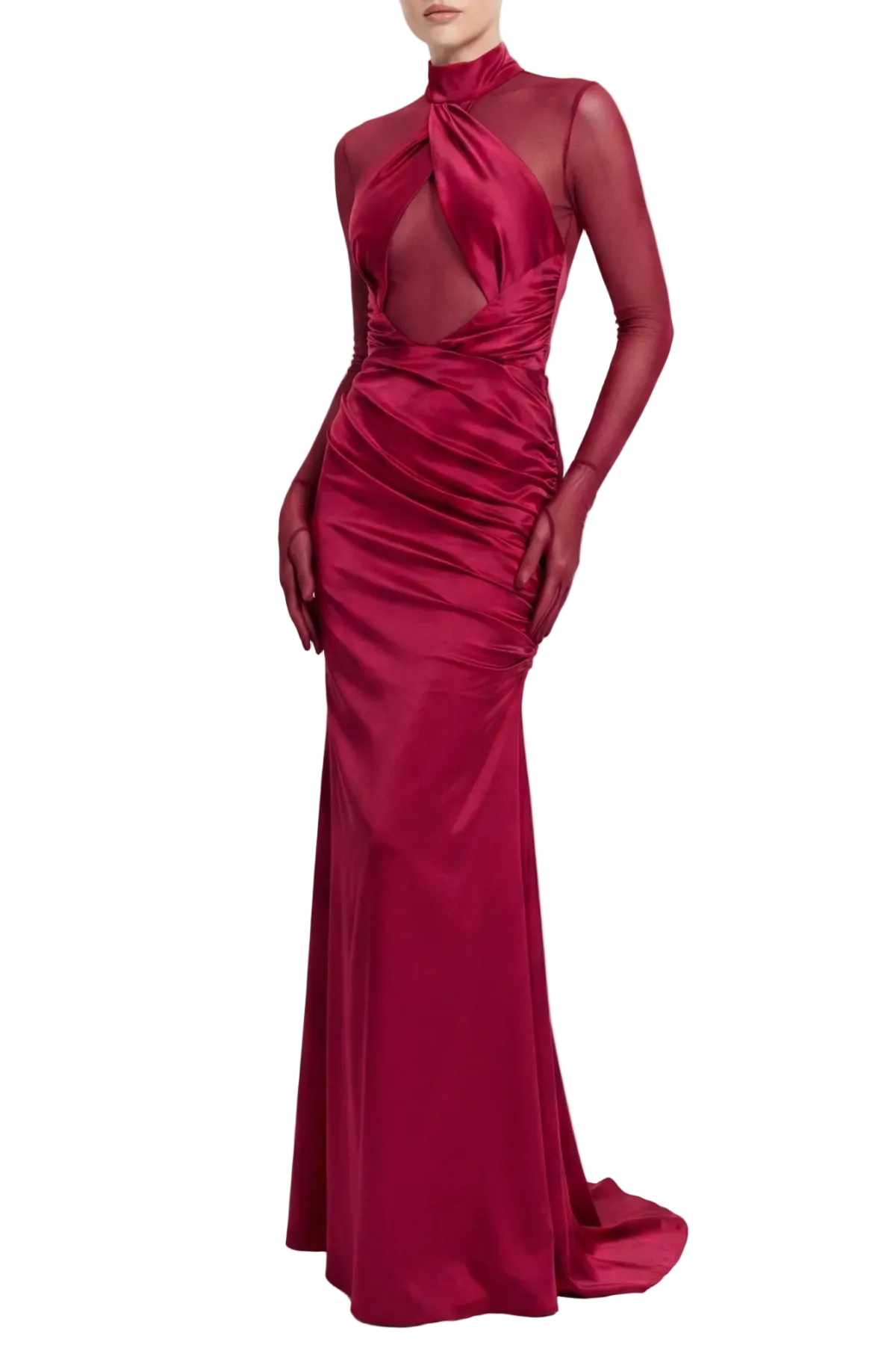 Flowering Girl Women Lorere Mesh Satin Long Sleeve Maxi Dress