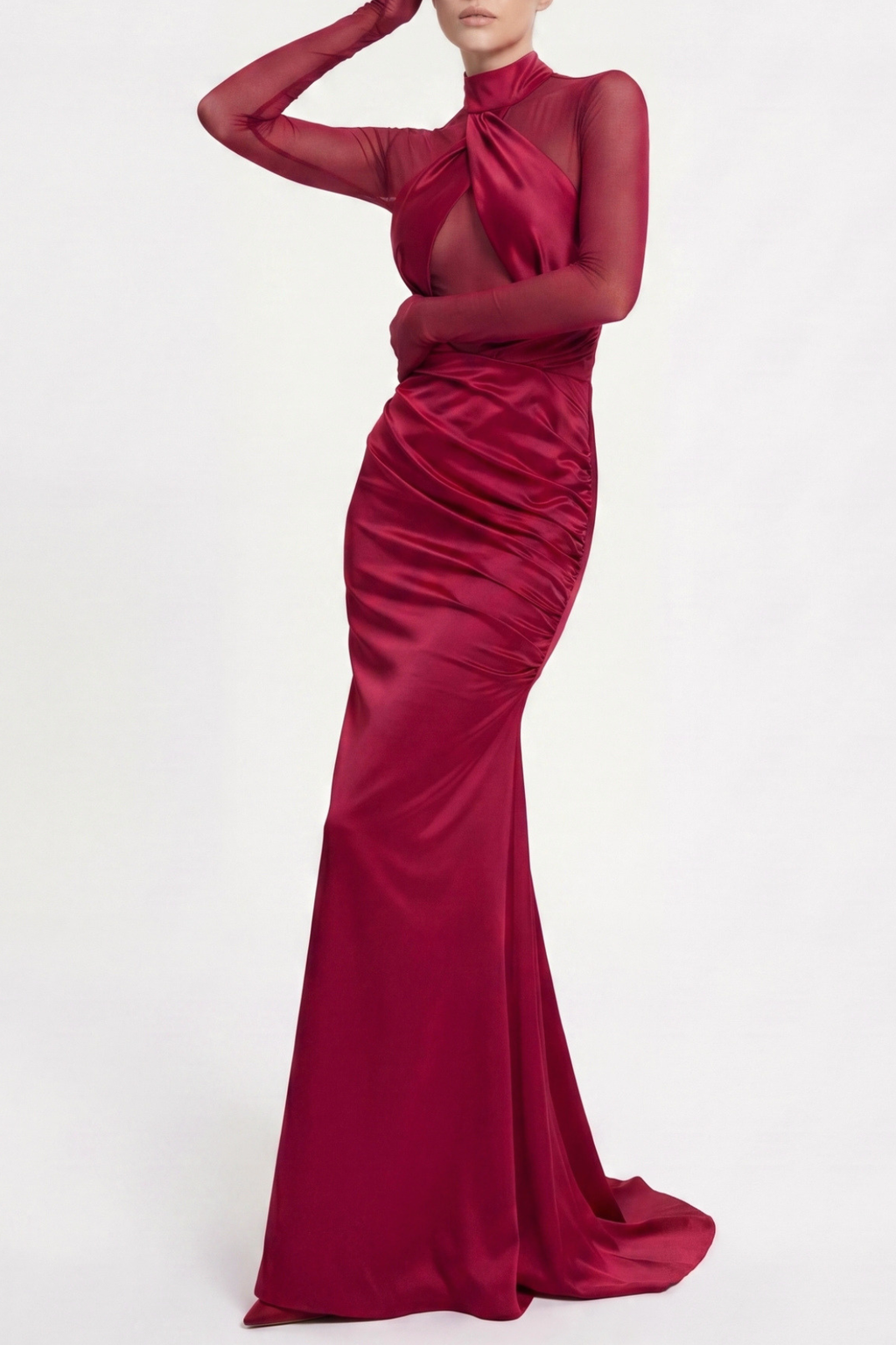Flowering Girl Women Lorere Mesh Satin Long Sleeve Maxi Dress