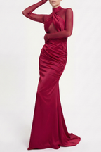 Flowering Girl Women Lorere Mesh Satin Long Sleeve Maxi Dress