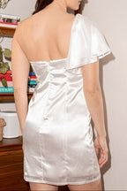 Flowering Girl Women White Satin One-Shoulder Mini Dress