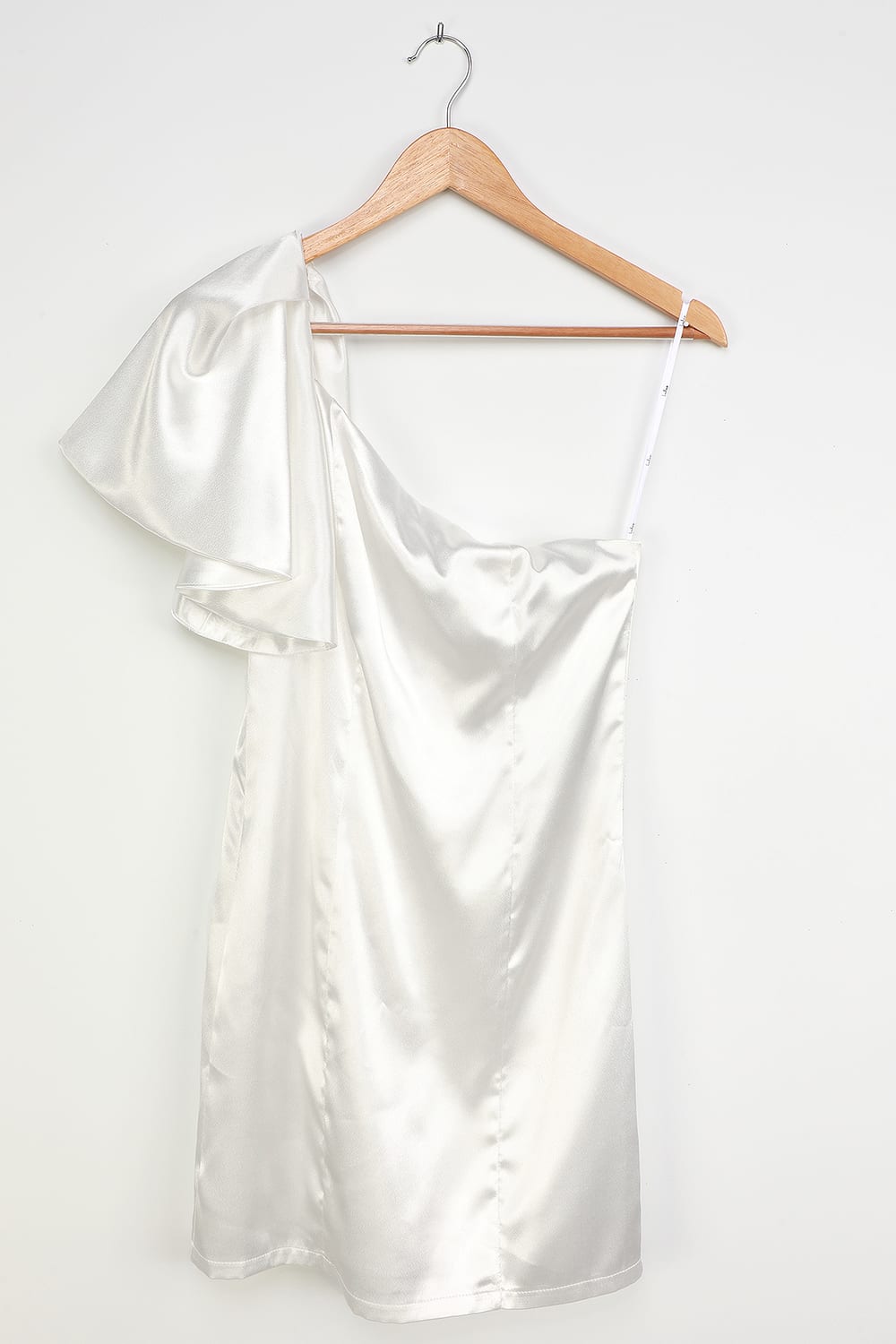 Flowering Girl Women White Satin One-Shoulder Mini Dress