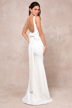 Flowering Girl Women Loving Fate White Bow Square Neck Backless Maxi Dress
