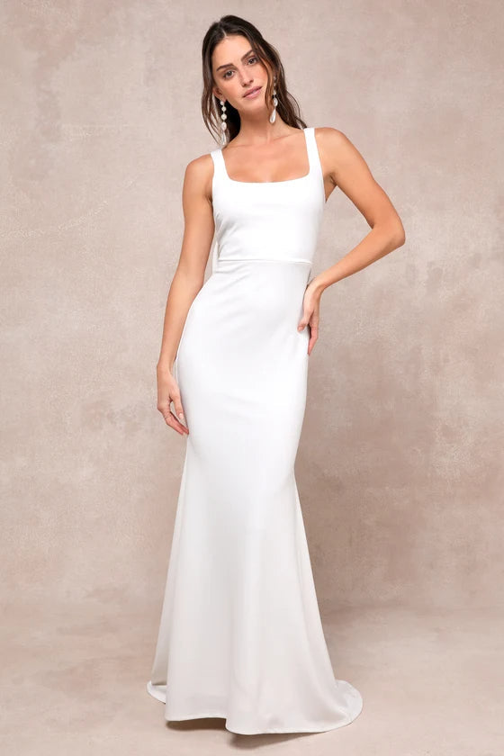 Flowering Girl Women Loving Fate White Bow Square Neck Backless Maxi Dress