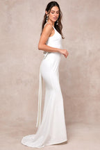 Flowering Girl Women Loving Fate White Bow Square Neck Backless Maxi Dress
