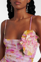 Flowering Girl Women molly Floral Appliqué Print Maxi Dress in pink