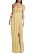 Flowering Girl Women Strapless Pleated Maxi Dress Lemon