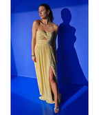 Flowering Girl Women Strapless Pleated Maxi Dress Lemon