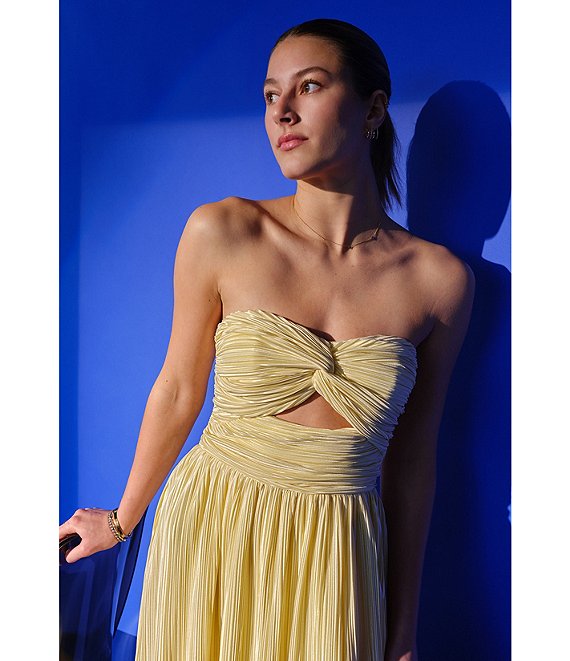 Strapless Pleated Maxi Dress Lemon