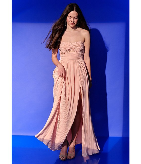 Flowering Girl Women Strapless Pleated Maxi Dress Pink