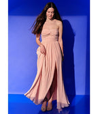 Flowering Girl Women Strapless Pleated Maxi Dress Pink