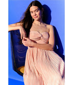 Flowering Girl Women Strapless Pleated Maxi Dress Pink