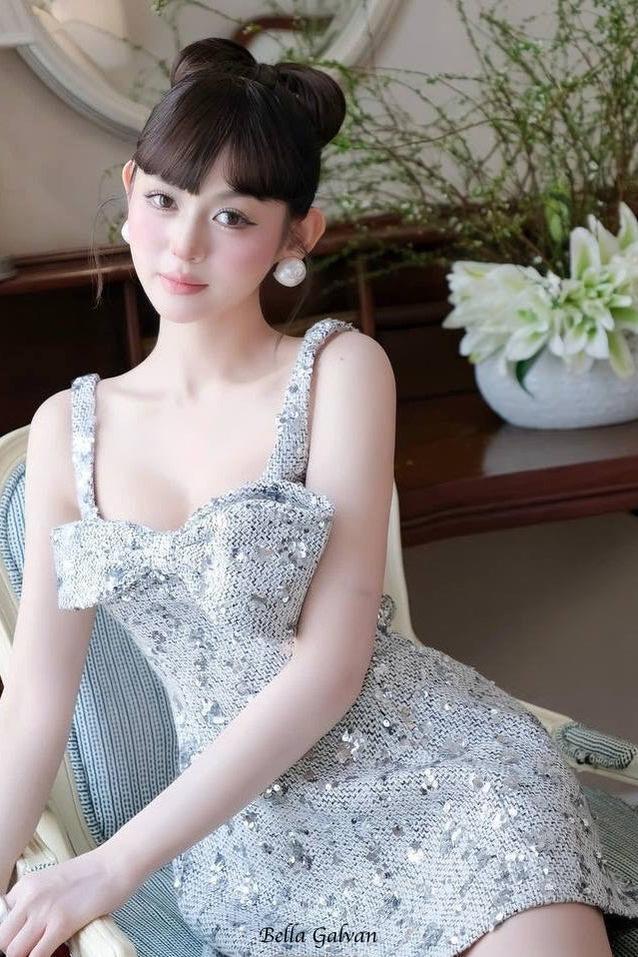 anila sequin bow slip mini dress in silver