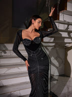 Flowering Girl Women LONG SLEEVE CRYSTAL MAXI DRESS