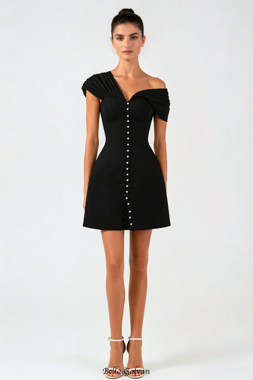 Flowering Girl Women Luzasa Off Shoulder Buttoned Mini Dress - Black