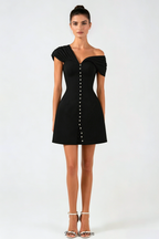 Flowering Girl Women Luzasa Off Shoulder Buttoned Mini Dress - Black