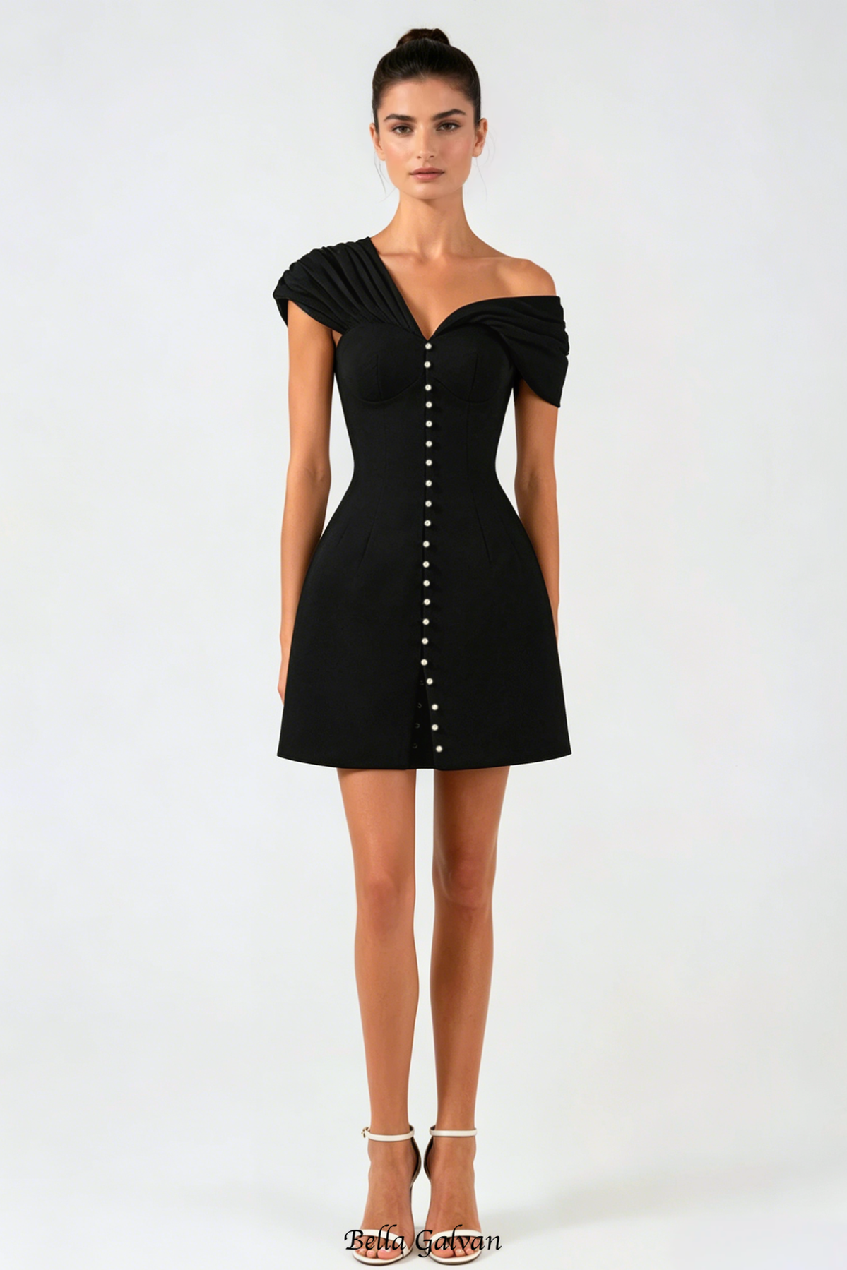 Flowering Girl Women Luzasa Off Shoulder Buttoned Mini Dress - Black