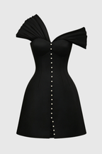 Flowering Girl Women Luzasa Off Shoulder Buttoned Mini Dress - Black