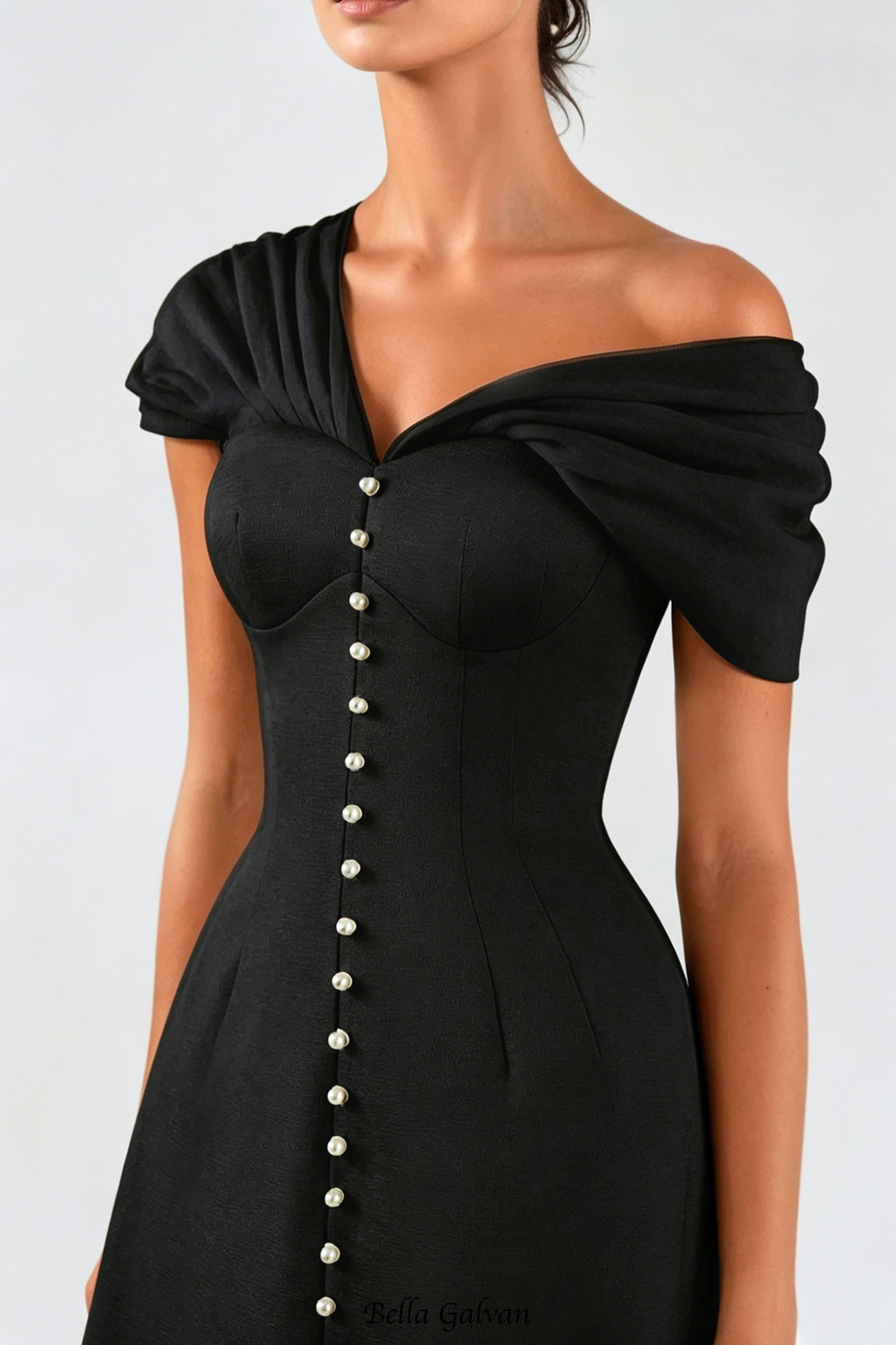 Flowering Girl Women Luzasa Off Shoulder Buttoned Mini Dress - Black