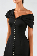 Flowering Girl Women Luzasa Off Shoulder Buttoned Mini Dress - Black